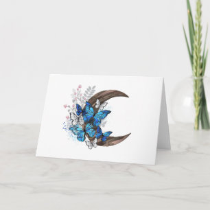 Blue butterflies on wooden crescent note card