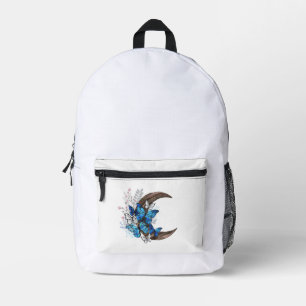 Blue butterflies on wooden crescent printed backpack