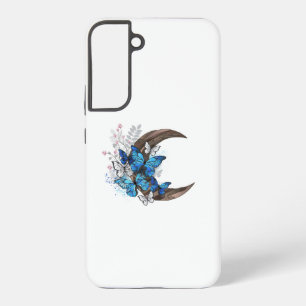 Blue butterflies on wooden crescent samsung galaxy case