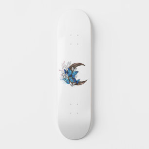 Blue butterflies on wooden crescent skateboard
