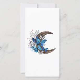 Blue butterflies on wooden crescent thank you card