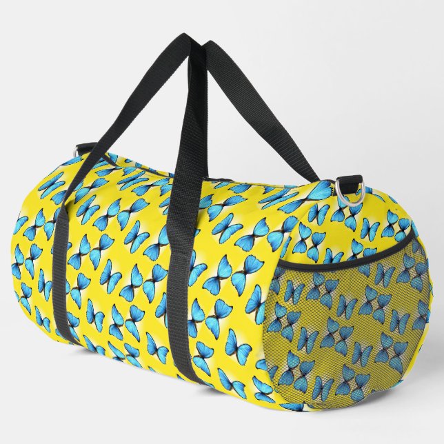 Blue butterflies on yellow duffle bag (Right Corner)