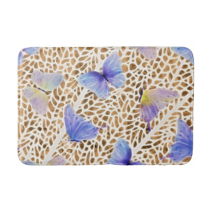 Blue Butterflies Organic Brown Animal Pattern Bath Mat