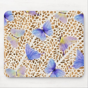 Blue Butterflies Organic Brown Animal Pattern Mouse Pad