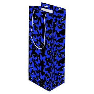 Blue Butterflies Pattern C01.b Black BG Wine Gift Bag