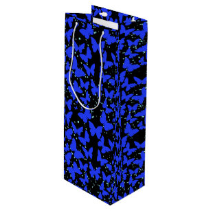 Blue Butterflies Pattern C01.b Black BG Wine Gift Bag