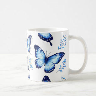 Blue butterflies pattern coffee mug
