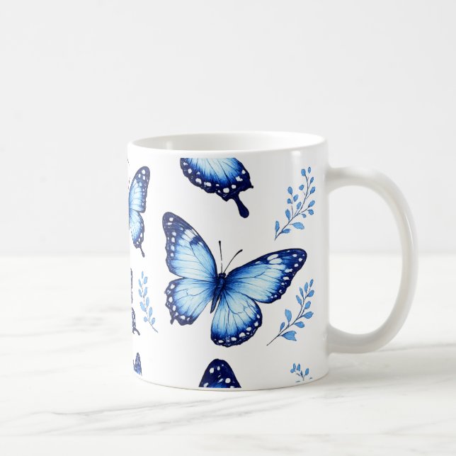Blue butterflies pattern coffee mug (Right)