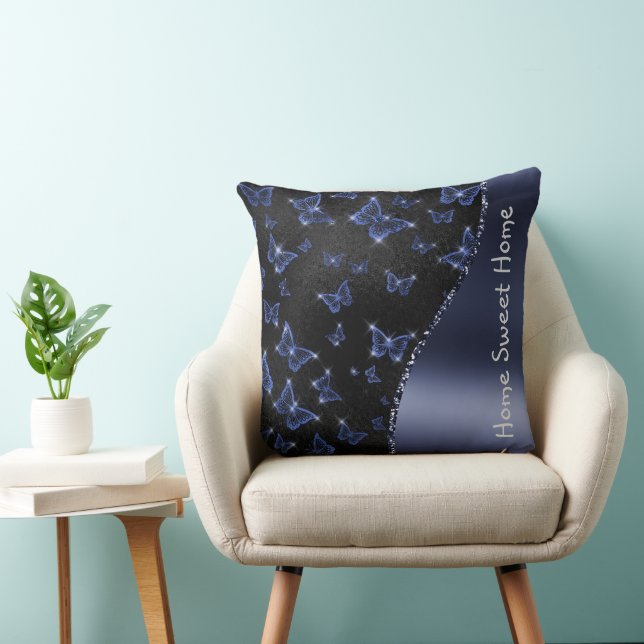 Blue Butterflies Pattern Glam Glitter Personalised Cushion (Chair)