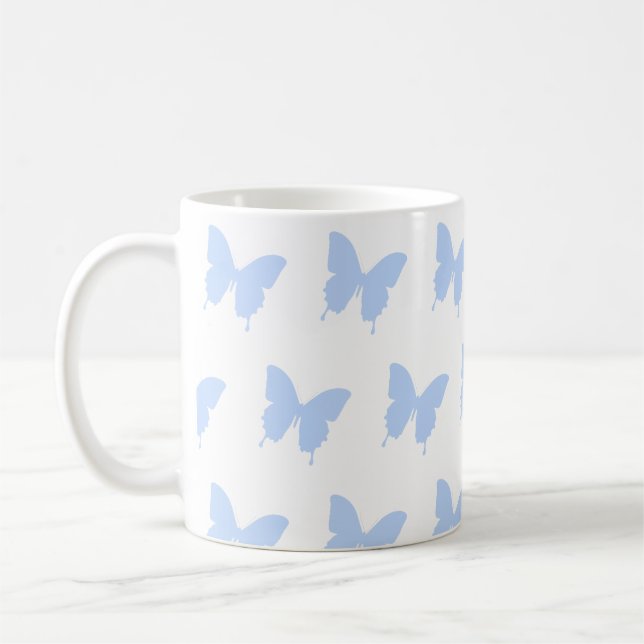 Blue Butterflies Repeat Gift White Mug (Left)