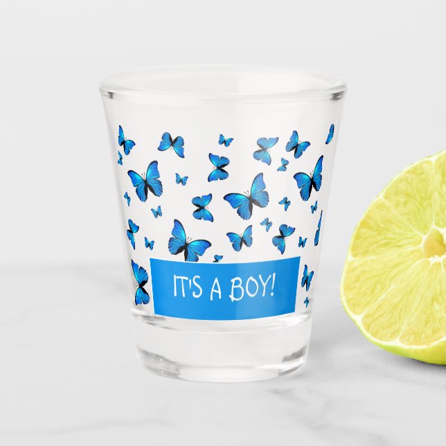 Blue butterflies shot glass (Front)