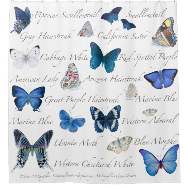 Blue Butterflies Shower Curtain (Front)