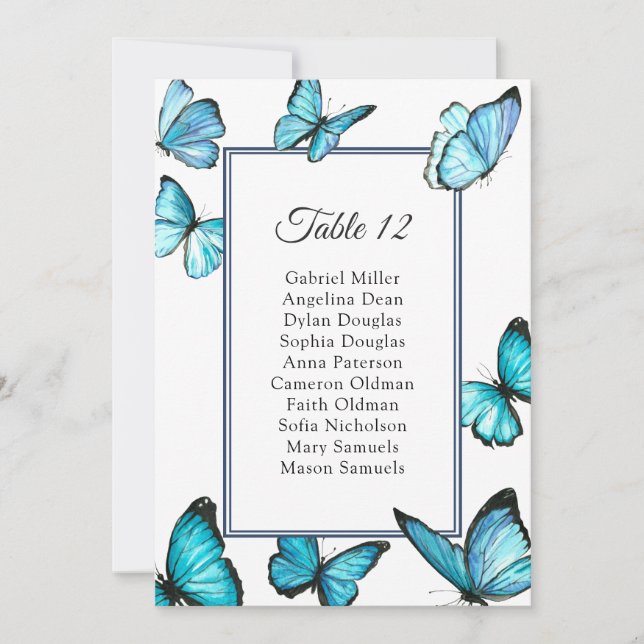 Blue butterflies. Simple Wedding seating chart Invitation (Front)