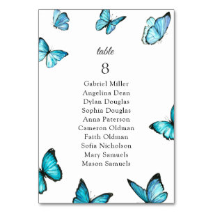 Blue butterflies. Stylish Wedding seating chart Table Number