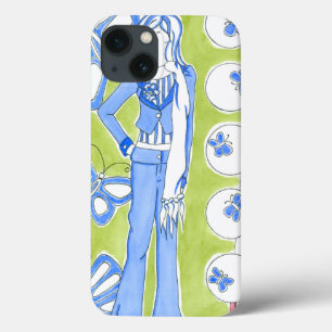 Blue Butterflies Surrounding Glamourous Girl iPhone 13 Case