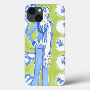 Blue Butterflies Surrounding Glamourous Girl iPhone 13 Case