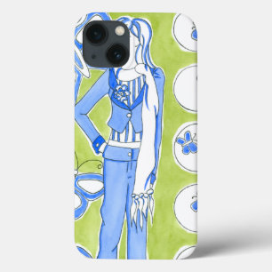 Blue Butterflies Surrounding Glamourous Girl iPhone 13 Case