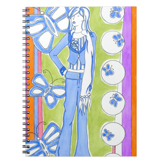 Blue Butterflies Surrounding Glamourous Girl Notebook (Front)