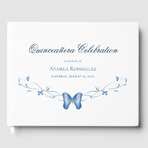 Blue Butterflies & Swirls Quinceañera Guest Book