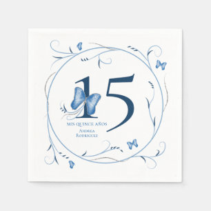 Blue Butterflies & Swirls Quinceañera Napkin
