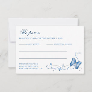 Blue Butterflies & Swirls Quinceanera RSVP Card