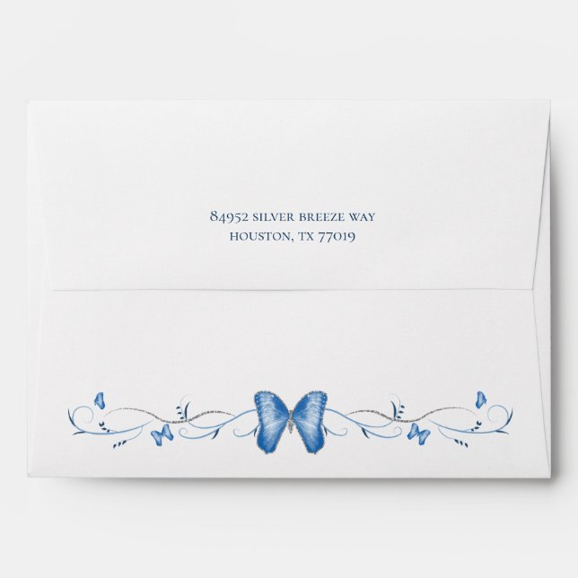 Blue Butterflies & Swirls White Envelope (Back (Top Flap))