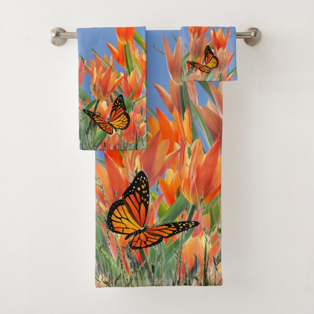 Blue Butterflies & Tulips Bath Towel Set (Insitu)