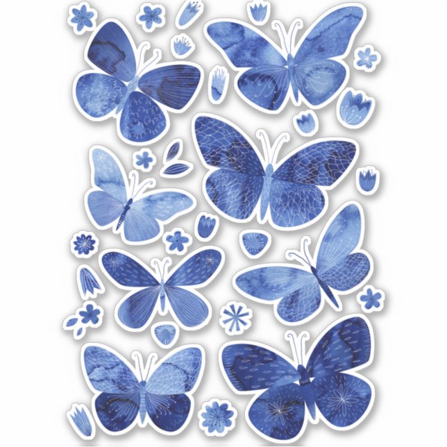 Blue Butterflies Watercolor Nature Painting (Front)