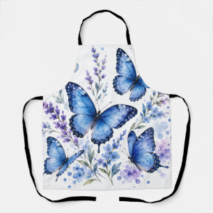Blue Butterflies Watercolor Painting Apron
