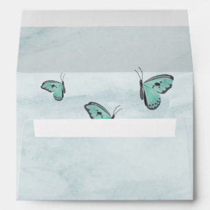 blue butterflies wedding envelope