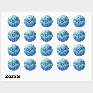 Blue Butterflies with Blue Flowers, Classic Round Sticker