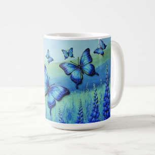 Blue Butterflies with Blue Flowers, Coffee Mug