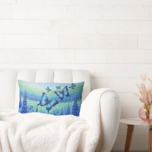 Blue Butterflies with Blue Flowers, Lumbar Cushion