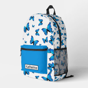 Blue butterflies with name printed backpack