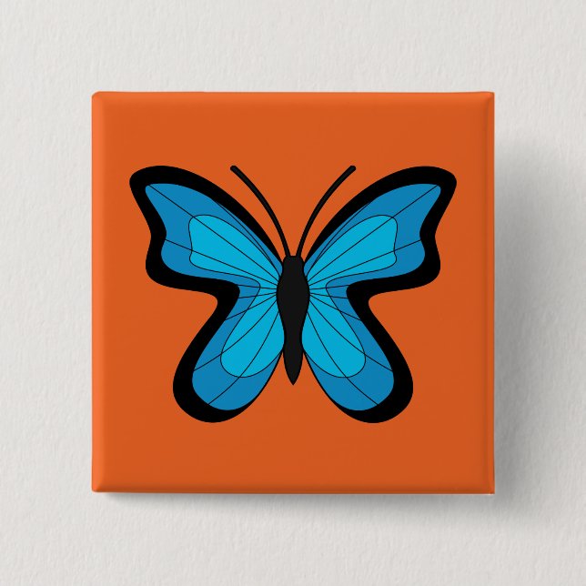 Blue Butterfly 15 Cm Square Badge (Front)
