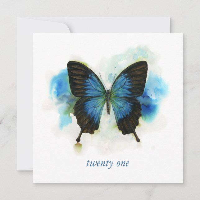 Blue Butterfly 21st Birthday Invitation (Front)