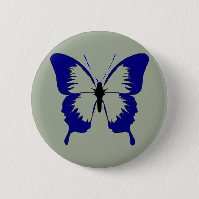 Blue butterfly 6 cm round badge (Front)