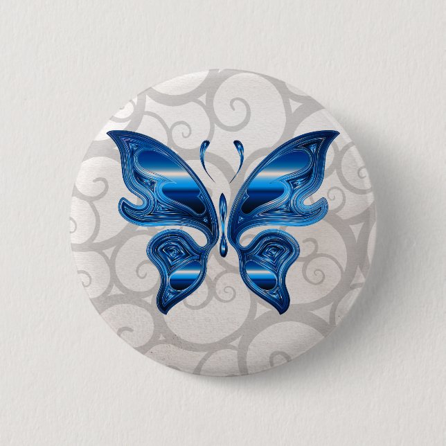 Blue butterfly 6 cm round badge (Front)