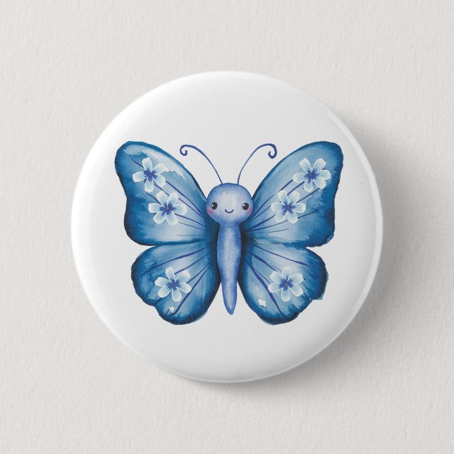 Blue Butterfly 6 Cm Round Badge (Front)