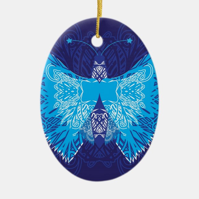 Blue Butterfly Abstract Ceramic Tree Decoration (Front)