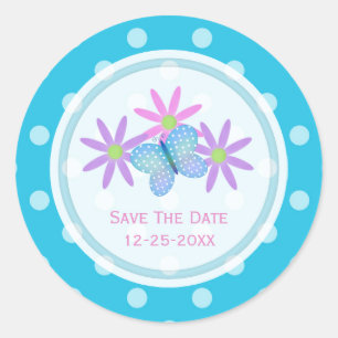 Blue Butterfly and Daisy Save The Date Stickers