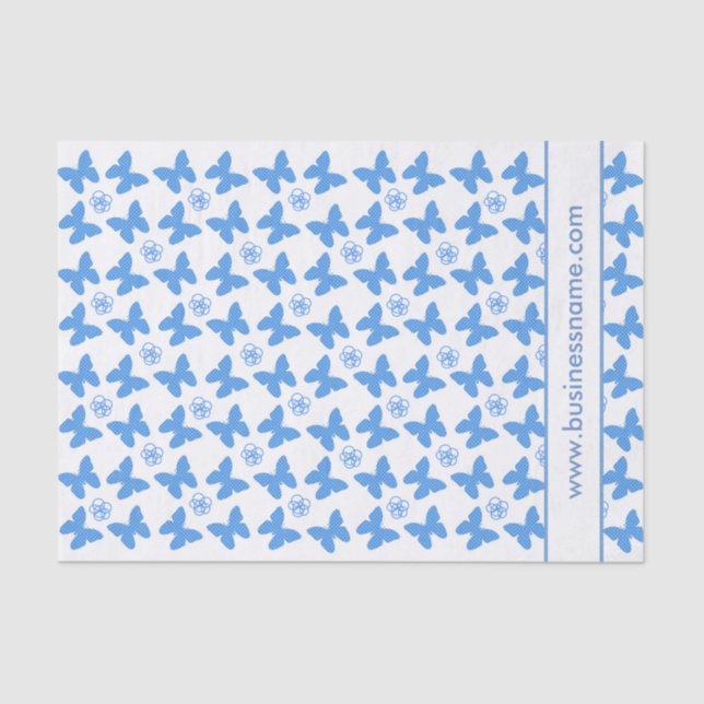Blue Butterfly and Flower Custom Text Tissue Paper (Front)