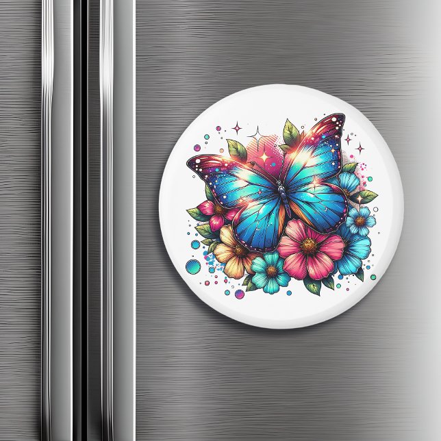 Blue Butterfly and Flowers  Magnet (Creator Uploaded)