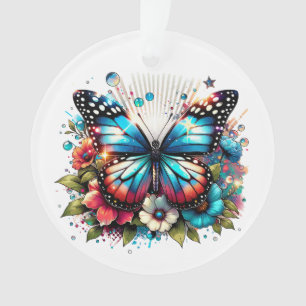 Blue Butterfly and Flowers Personalised Christmas Ornament