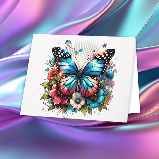 Blue Butterfly and Flowers  | Thank You  Card (Creator Uploaded)