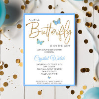 Blue Butterfly and Glitter Baby Shower Invitation