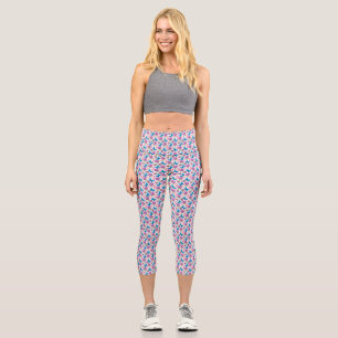 Blue Butterfly and Purple Floral Pattern Capri Leggings