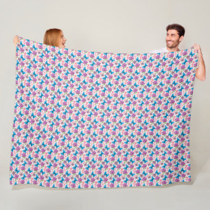 Blue Butterfly and Purple Floral Pattern Fleece Blanket