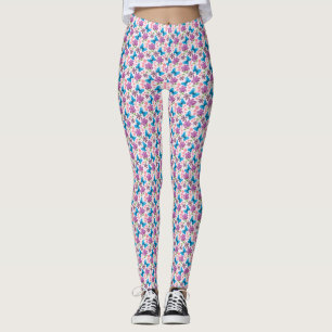 Blue Butterfly and Purple Floral Pattern Leggings