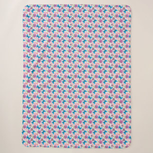 Blue Butterfly and Purple Floral Pattern Sherpa Blanket
